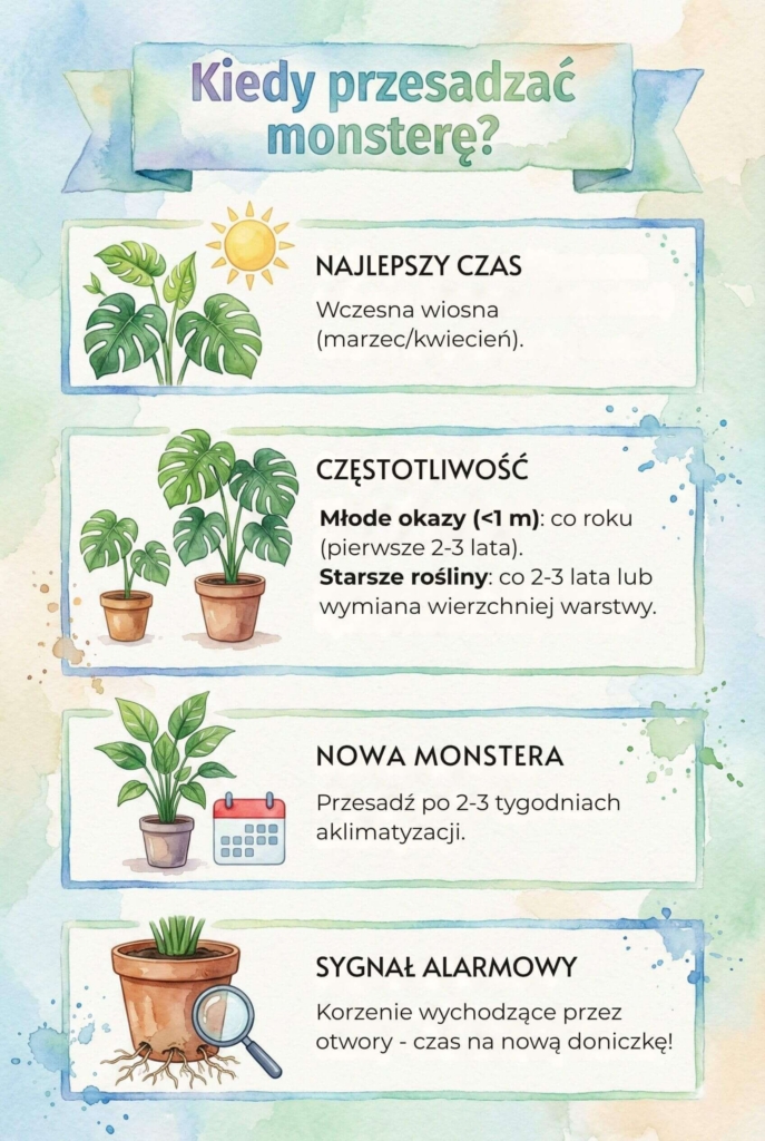 Przesadzanie monstery - harmonogram Kiedy najlepiej przesadzać monsterę?