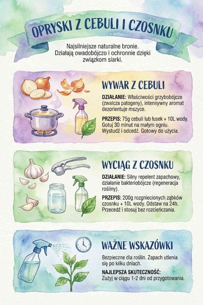 naturalny oprysk na mszyce - cebula z czosnkiem naturalny oprysk na mszyce - czosnek i cebula