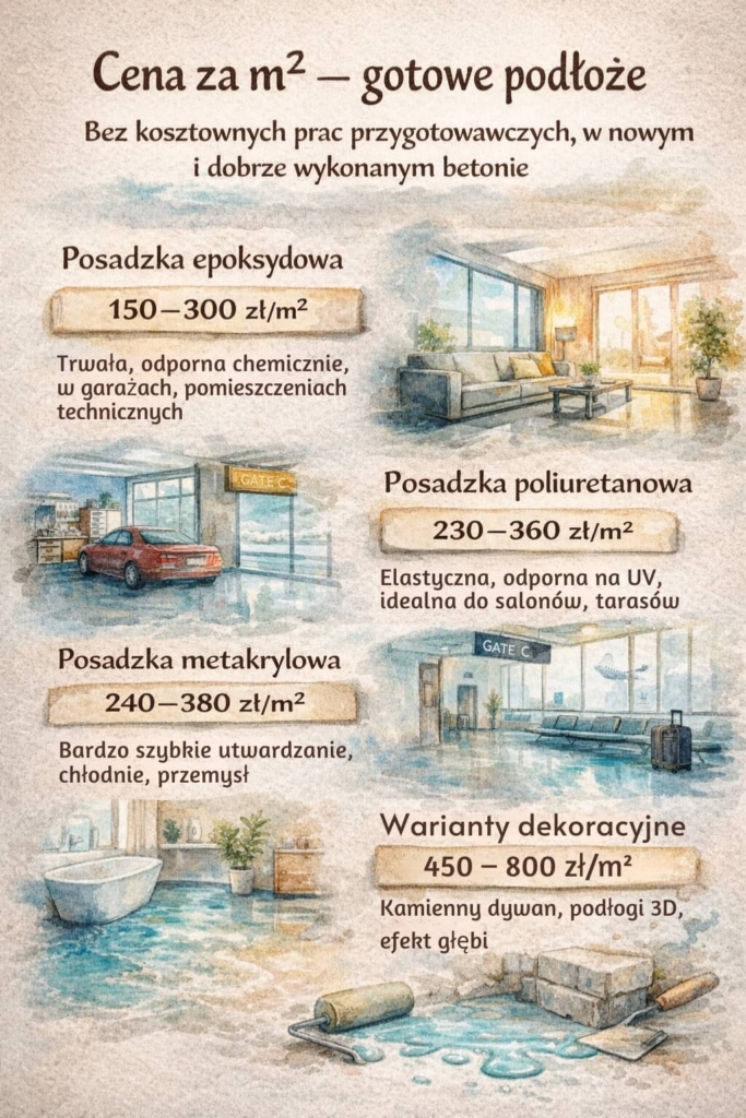 Podłoga z żywicy – cena za metr gotowego podłoża