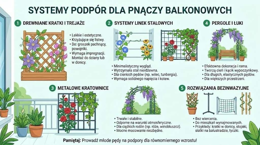 system-podpor-dla-pnaczy-balkonowych podpory i sposoby prowadzenia pnączy na balkonie