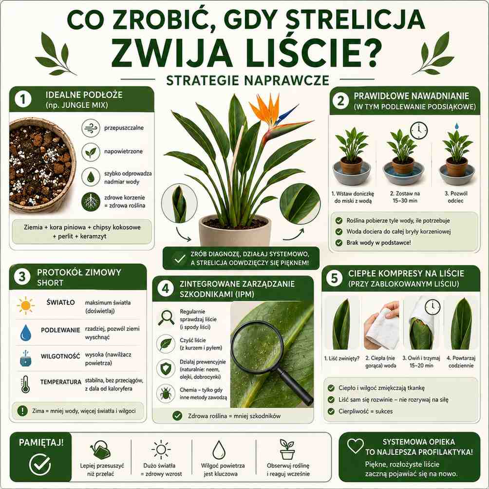 co-robic-gdy-strelicja-zwija-liscie jak zapobiegać zwijaniu się liści strelicji