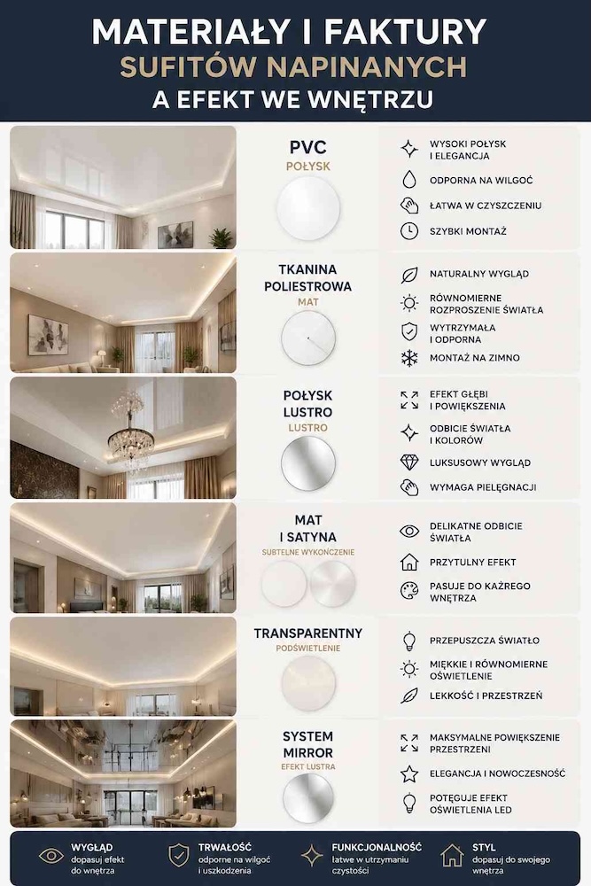 materialy-i-faktury-sufitow-napinanych rodzaje materiałów sufitów napinanych
