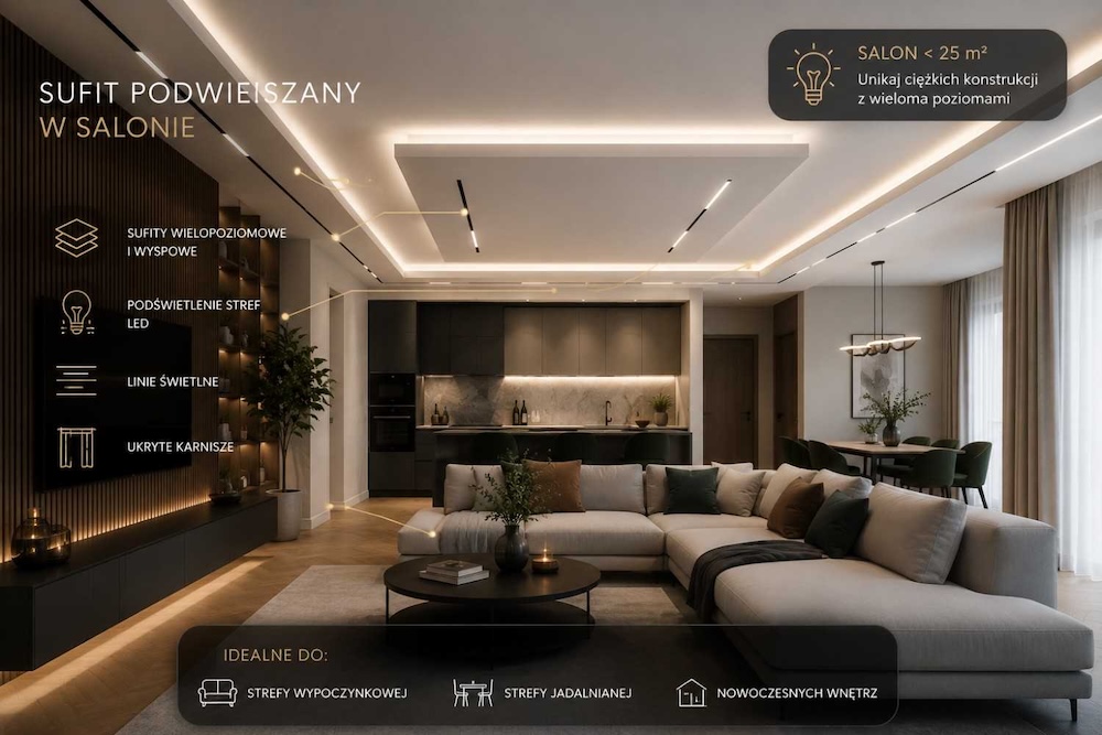 sufit-podwieszany-w-salonie sufit podwieszany do pokoju dziennego