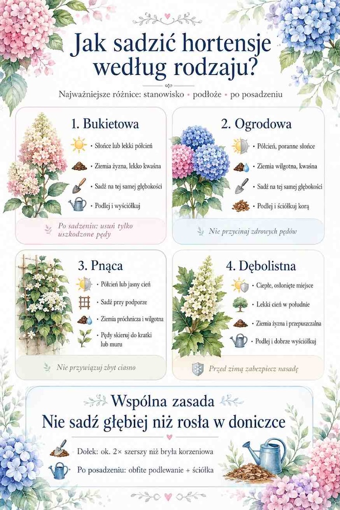 jak-sadzic-hortensje-wedlug-rodzaju sadzenie różnych odmian hortensji