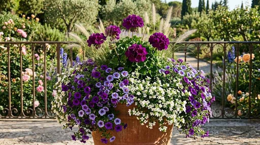 kompozycje-z-pelargonii-w-doniach-fioletowe kompozycje z pelargonii w doniach - odcienie fioletu