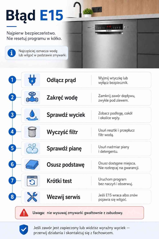 zmywarka bosch błąd e15 - co robić krok po kroku 